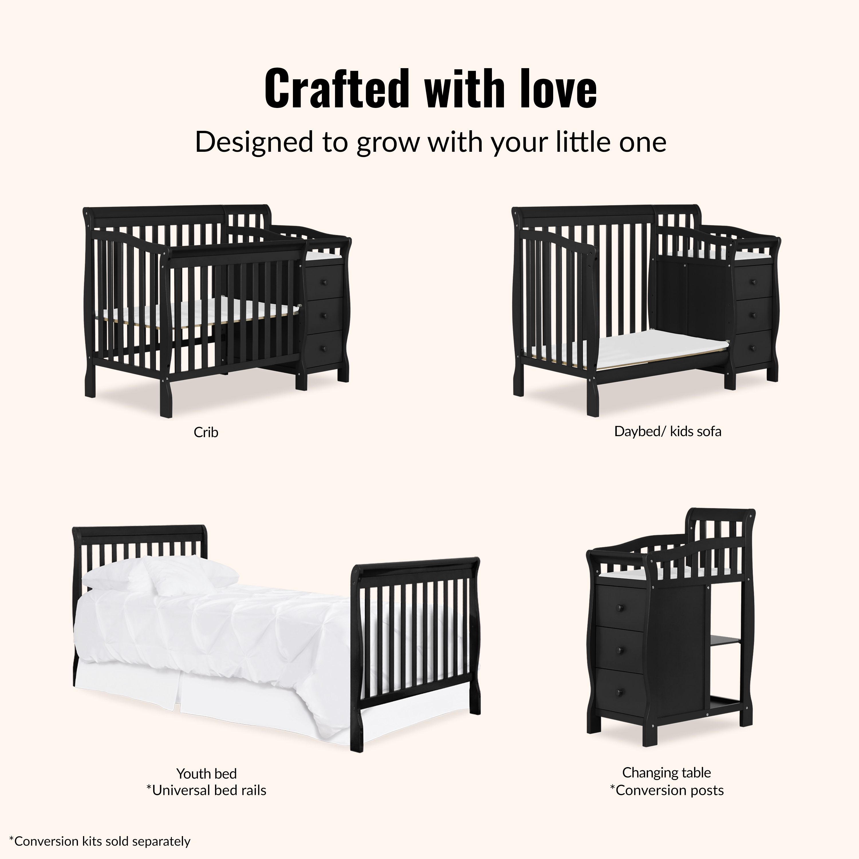 Dream On Me Jayden 4-in-1 Convertible Crib with Changer Black