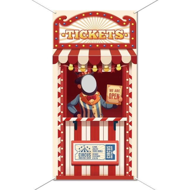 Carnival Circus Backdrop Party Decor Carnival Photo Door Banner Ticket Booth Backdrop Large Photo Door Banner Door Hanging for Decor Carnival Game Supplies 70.9x35.4 Inch