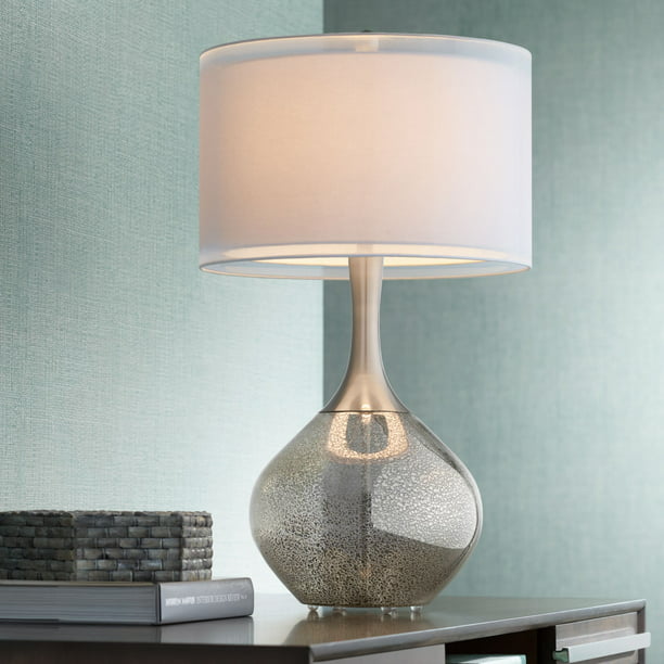 Possini Euro Design Modern Table Lamp Mercury Glass Silver Sheer