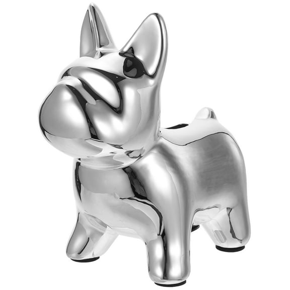 Soimiss Cute Bank Dog Shape Ceramic Silver 1Set