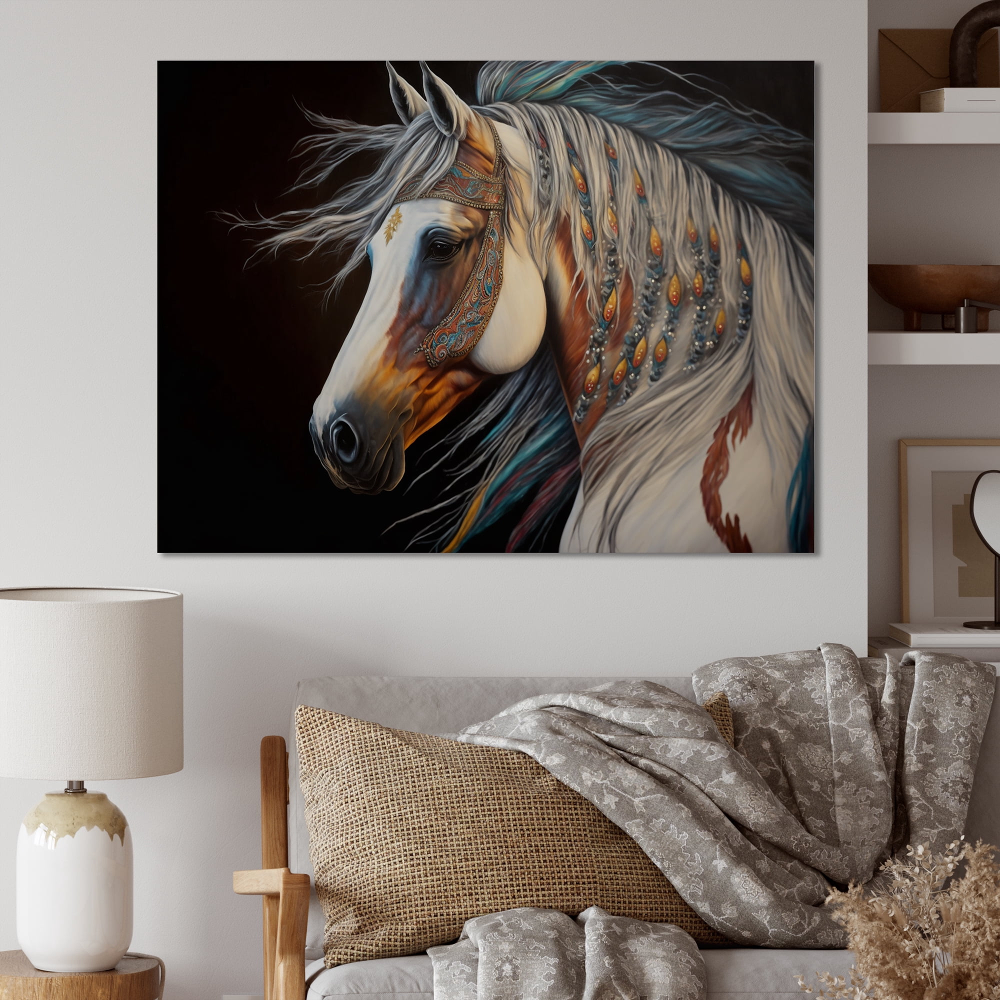 Designart Indian Horse With Colorful Mane II Canvas Wall Art