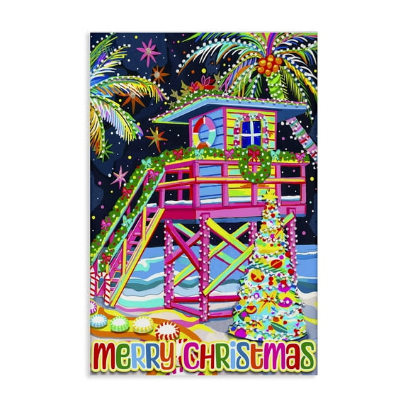 Stupell Industries Whimsical Seaside Christmas Holiday Painting Gallery Wrapped Canvas Art Prints Wall Art, 16 x 24
