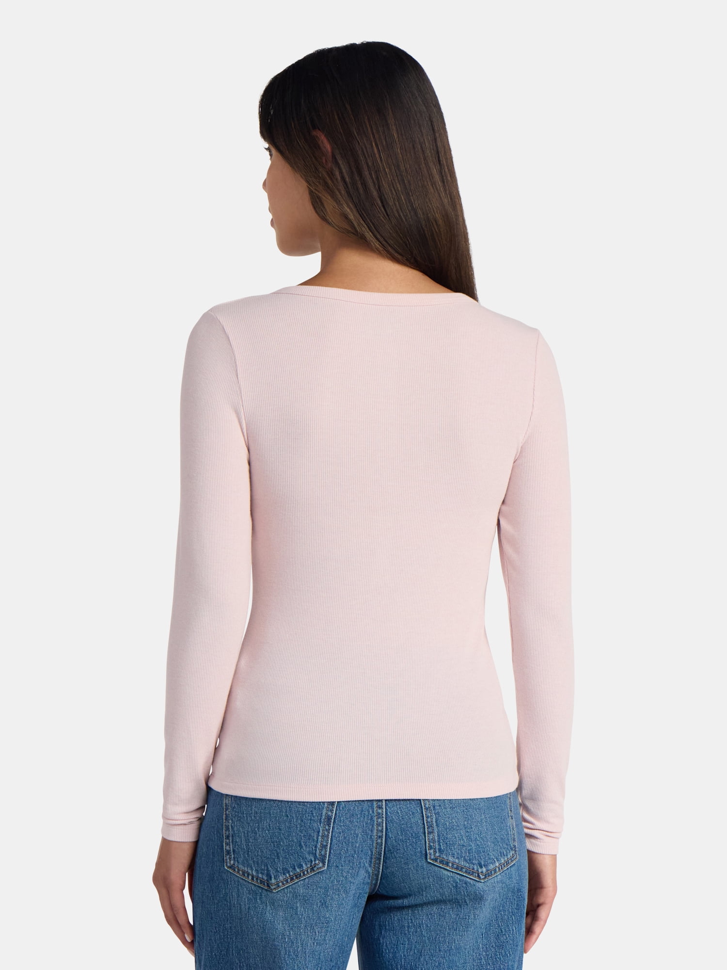 Time and Tru Women's Ribbed Henley Shirt with Long Sleeves, Sizes XS-XXXL