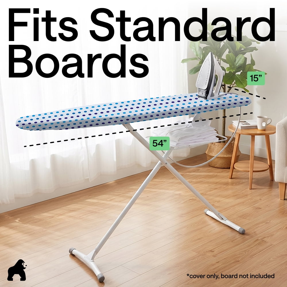 GORILLA GRIP Scorch Resistant Ironing Board Cover, Silicone Coating, Hook and Loop Fastener Strap, Blue Dots