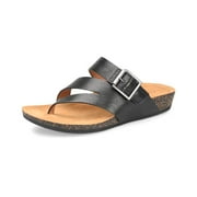 Comfortiva Women's Geary Flexible Slip-Resistant Casual Leather Slide Sandals, Black, 9.5 Wide