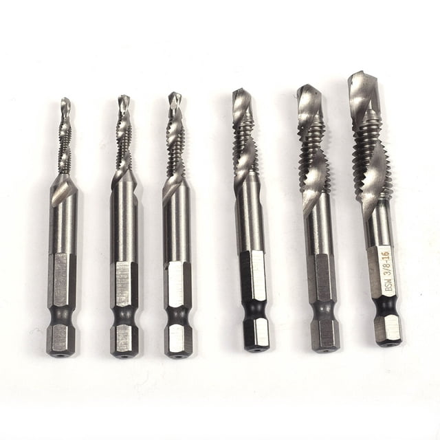 Juego de brocas para grifo, 6 uds., vástago de 1/4 pulgadas, 1/8 pulgadas, 5/32 pulgadas, 3/16 pulgadas, 1/4 pulgadas, 5/16 pulgadas, 3/8 pulgadas