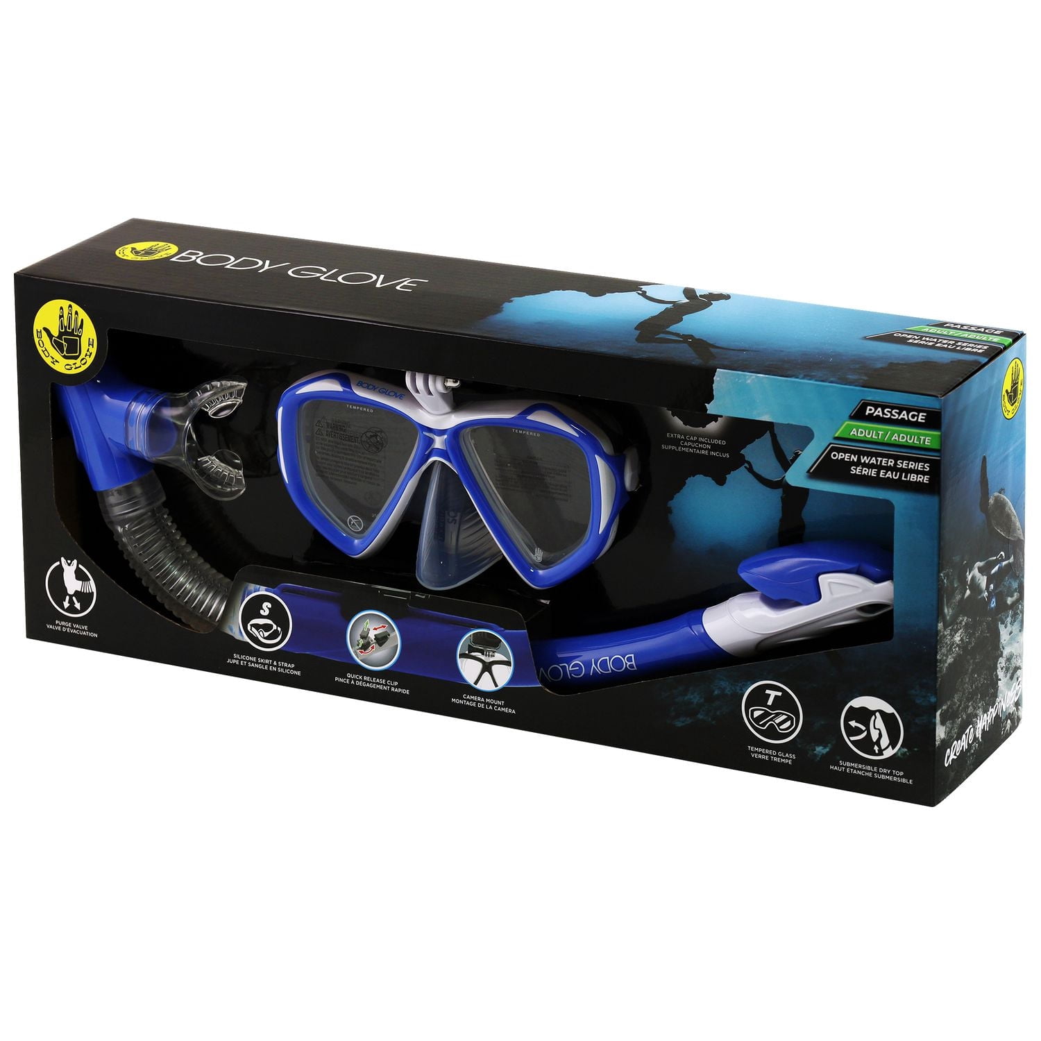 Body Glove Adult Snorkel Set Combo Mask Snorkel Fins Diving Kit Passage Series