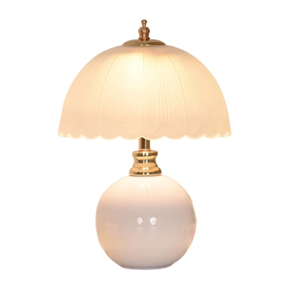 Fzaqwen Mushroom Table Lamp Bedroom Bedside Light with Dome Glass Shade for Night Stands White