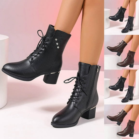 Miluxas Women's Ankle Boots Chunky Block Low Heel Boots Comfortable Round Toe Dressy office Short Booties Lace Up Fall Winter Boots for Women Vintage Combat Boots Brown 9(42)
