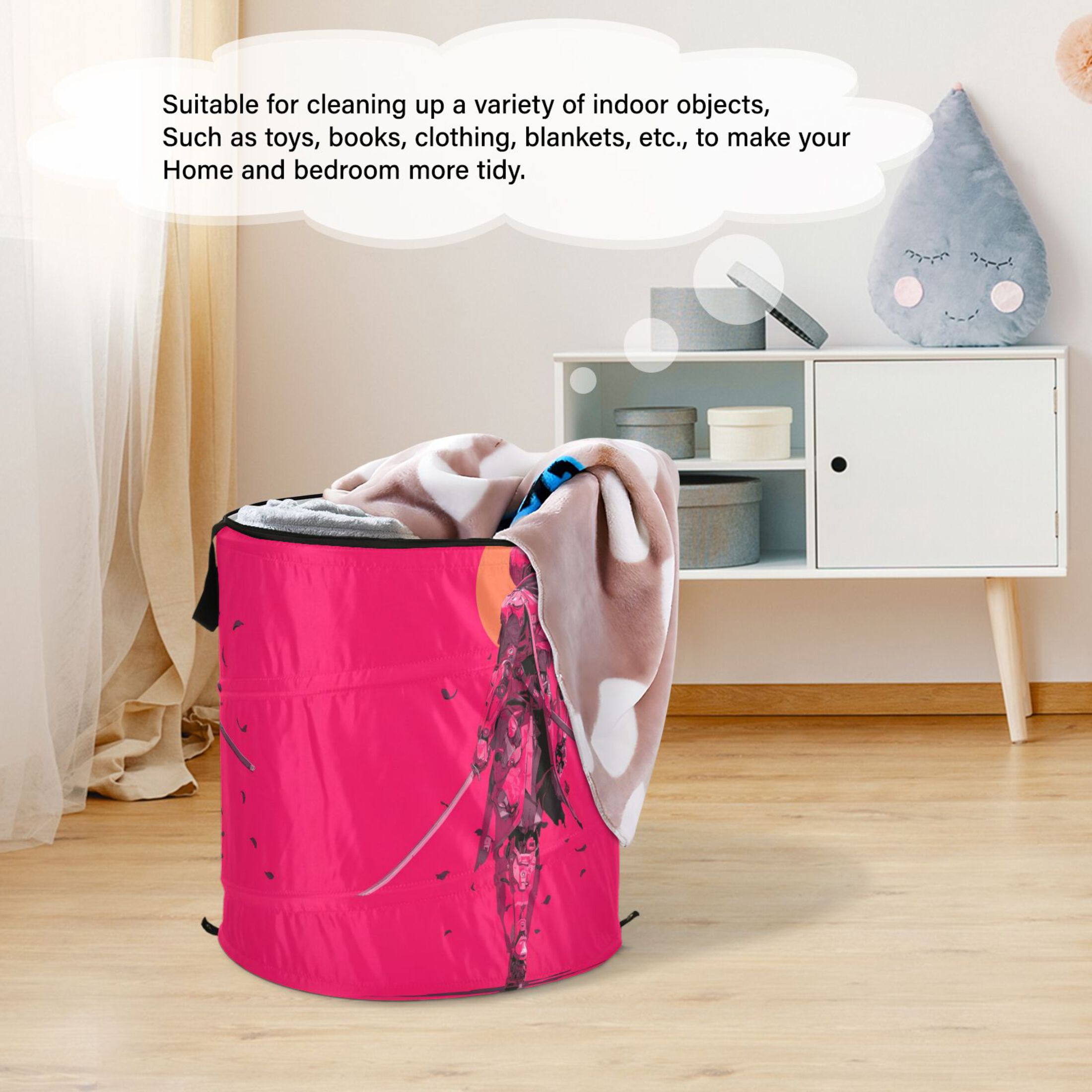 50L Extra Large Popup Hamper Collapsible Laundry Basket With Zippered Lid 15.7x18.5in Women Warrior
