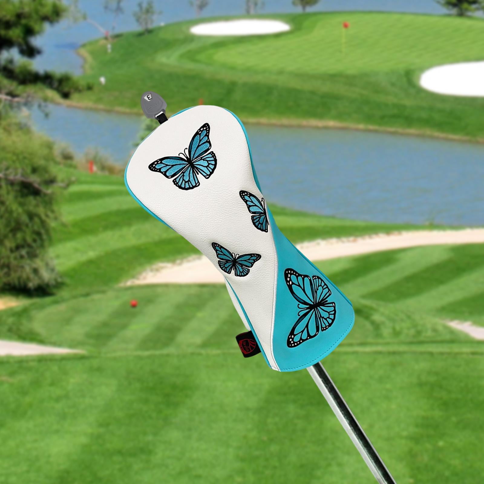 Golf Wood Headcovers PU Leather Protector Scratch Butterfly Pattern Club Head Cover for Golfer Outdoor Sports Travel Transport White Driver