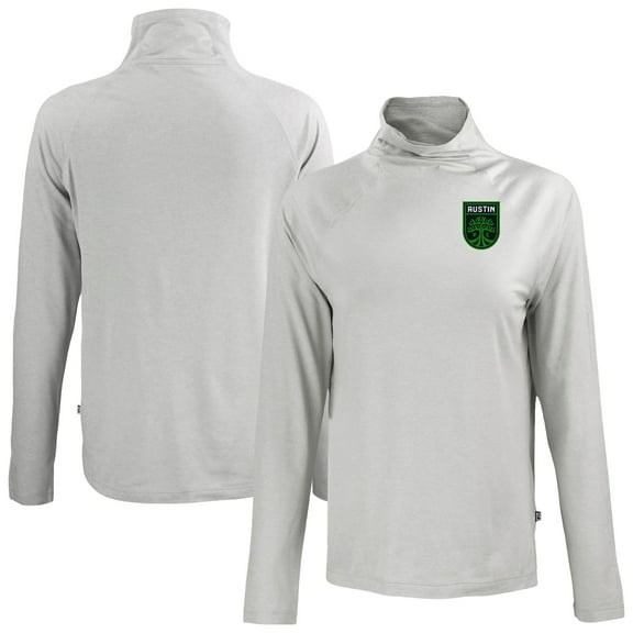 Women's-Cutter & Buck Gray Austin FC Coastline Epic Comfort Eco Recycled Funnel-Neck Top