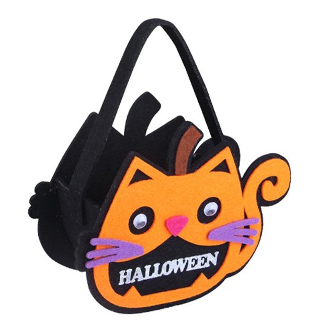 Bolsas de calabaza de Halloween para niños, bolsas de dulces de tela no tejida, bolsa de bocadillos con forma de cubo de calabaza de Halloween, bolsa de dulces de fieltro portátil, bolsa de regalo de