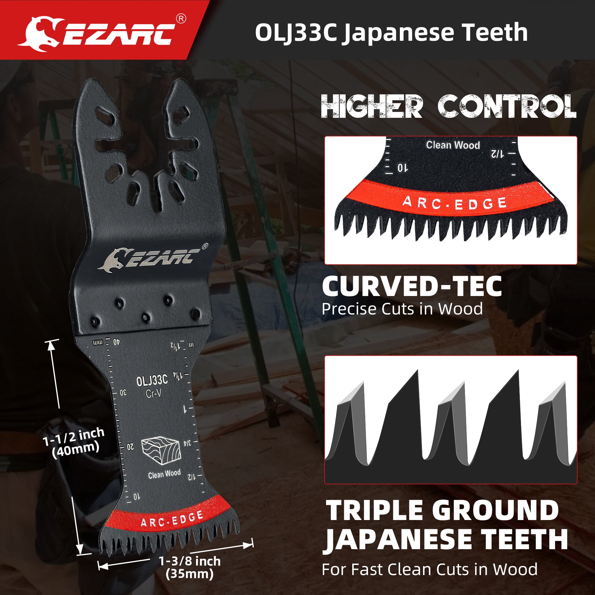 EZARC Japanese Tooth Oscillating Saw Blades, 10 PCS Extra-Long Arc Edge Oscillating Multitool Blades Clean Cut for Wood and Plastic, Universal Quick Release Multi Tool Blades Kits