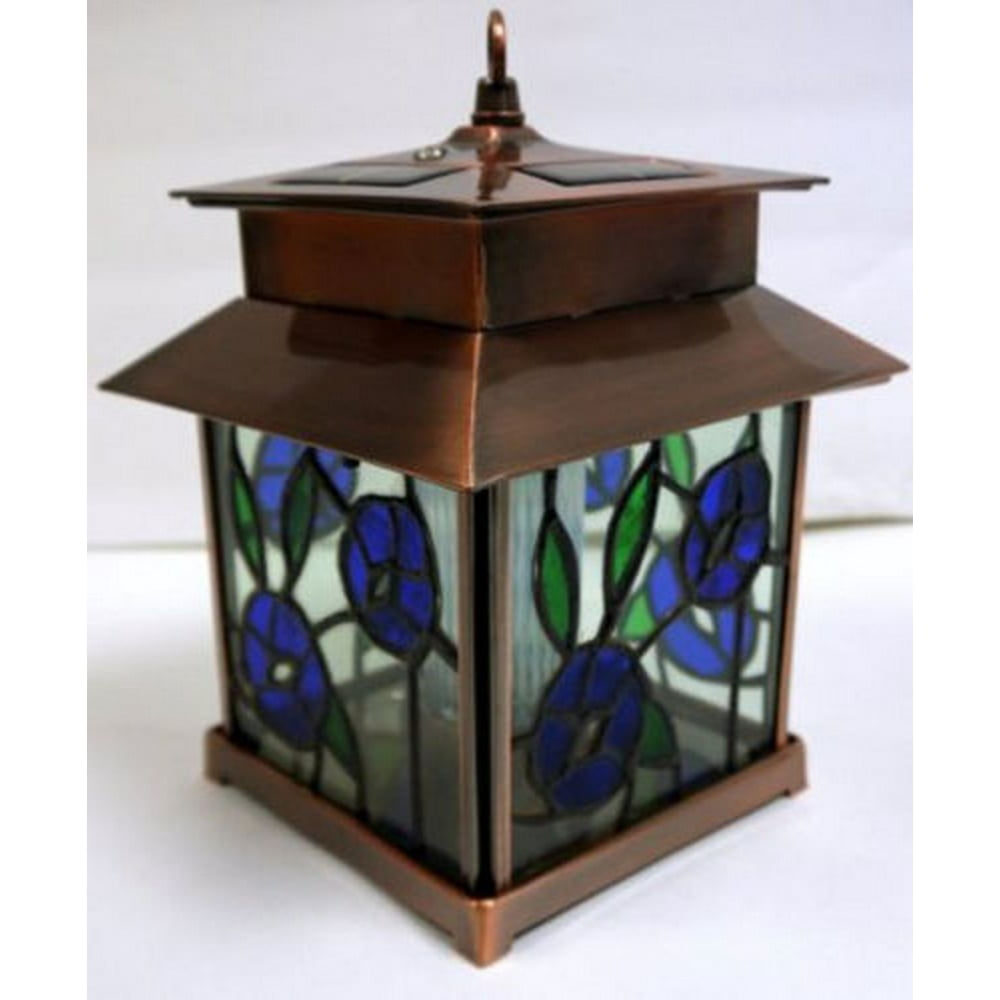 Hand Blown Stained Glass Solar Lantern Antique Copper