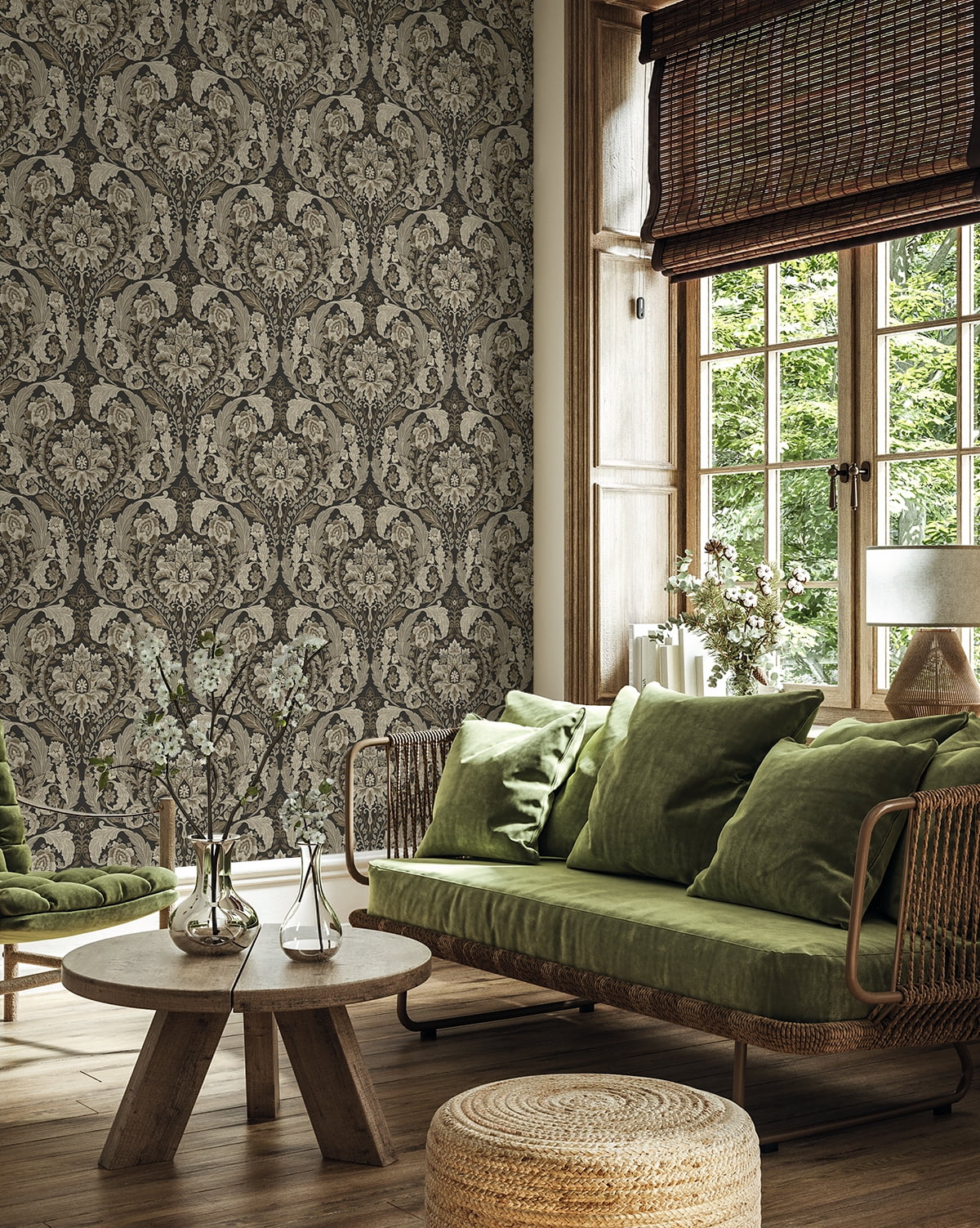 Harry & Grace Cliffside Thornton Vintage Damask Peel and Stick Wallpaper - 20.5 in. W x 18 ft. L Roll