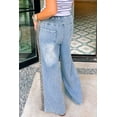 thumbnail image 2 of Women's Beau Blue Wide Leg Jeans with Leopard Striped Side Panels – Casual Everyday Style, 16, 2 of 7
