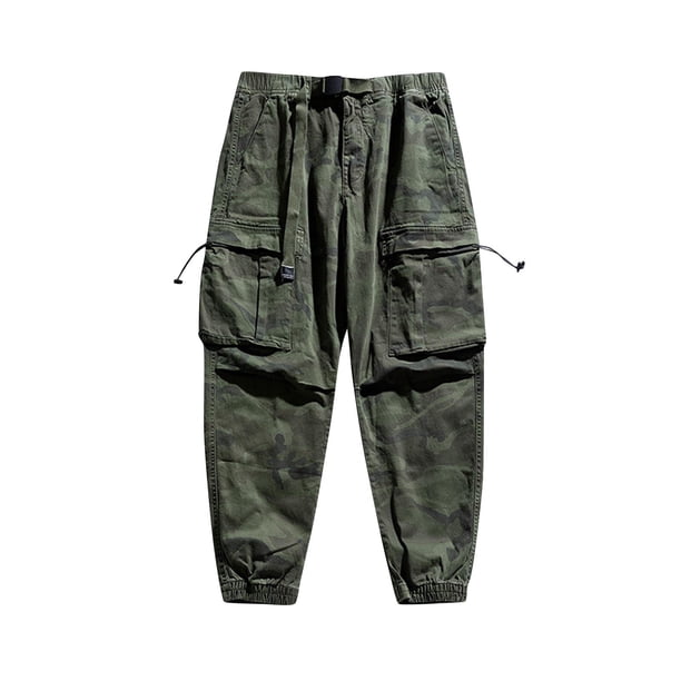 Puntoco Pantalones casuales largos para hombre Pantalones casuales de camuflaje con múltiples bolsillos y cargo hasta el tobillo para hombre