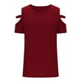thumbnail image 6 of Samickarr Cut Out Cold Shoulder Tops For Women Summer Tops For Women Short Sleeve Round Neck Casual Basic Blouse T Shirts Women Tops, 6 of 8