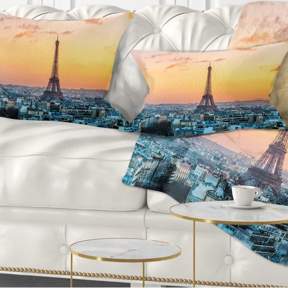 Designart Eiffel at Sunrise in Paris - Cityscape Photography Throw Pillow - 12x20