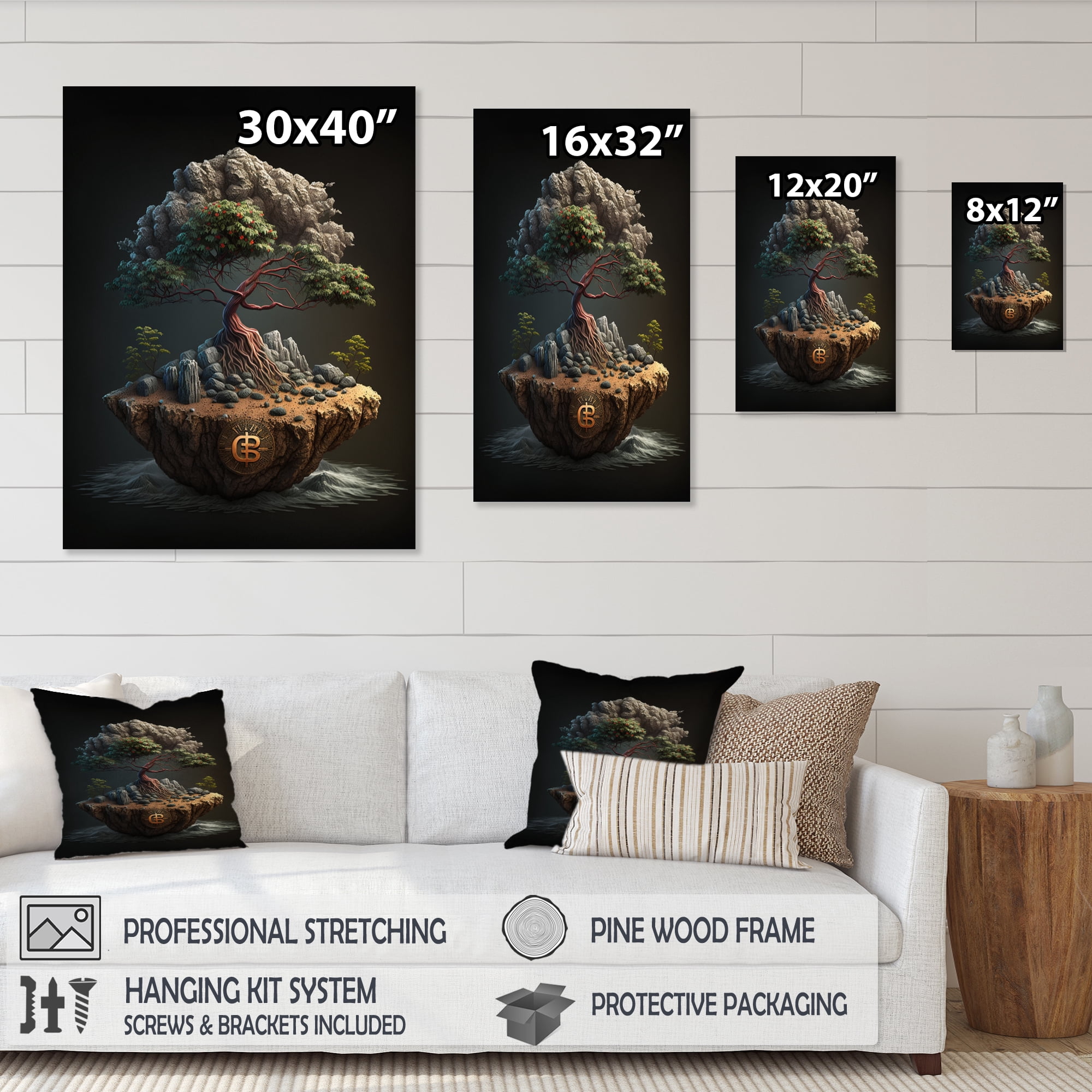 Designart Bonsai Tree On Rocks II Canvas Wall Art