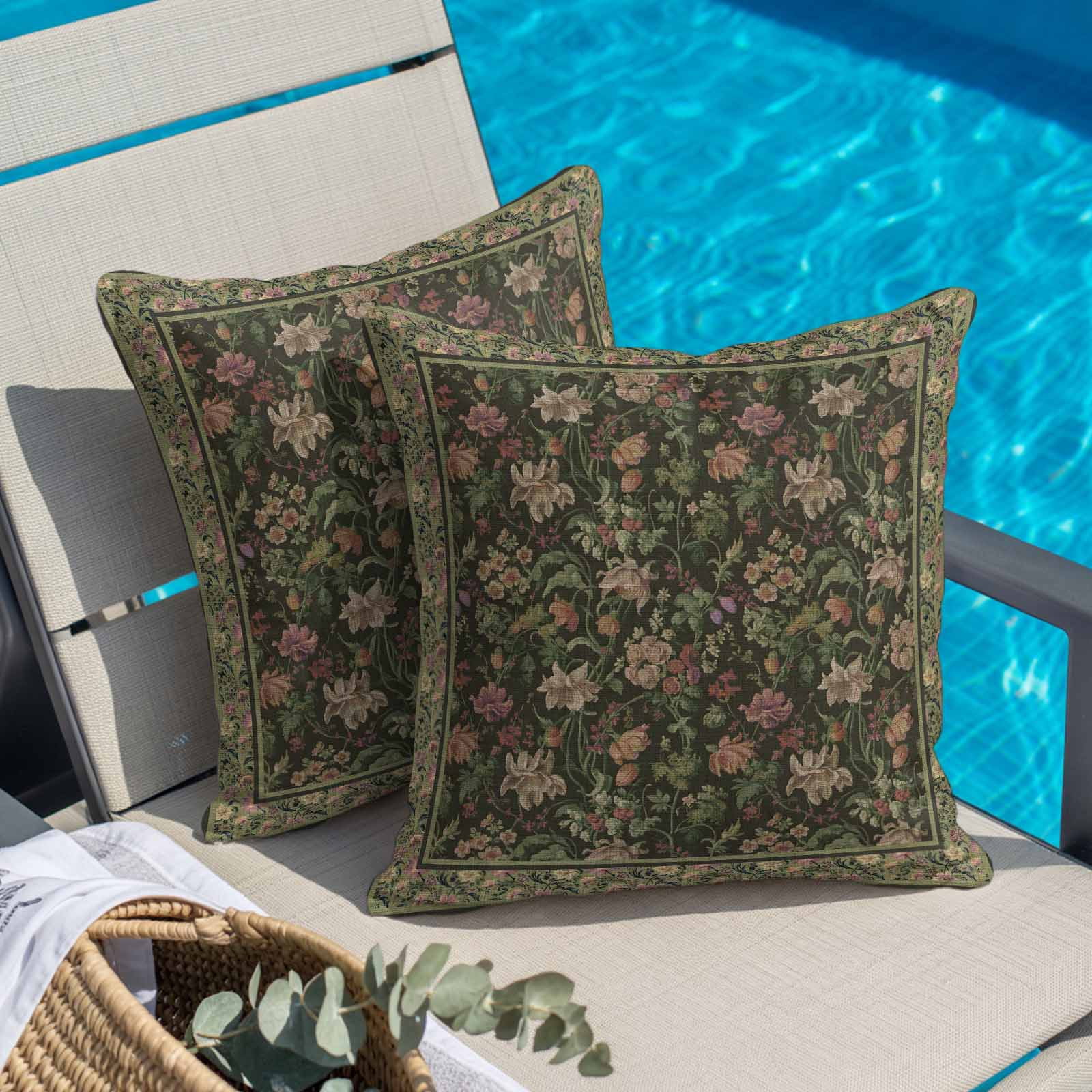 Throw Pillow Covers, Sage Green Floral Boho 26x26 Pillow Covers for Couch/Sofa/Bed, Ethnic Tribe Abstract Art Flower Decorative Square Linen Cushion Pillowcase for Home Decor