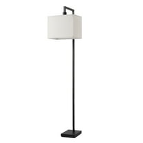 60" Matte Black Floor Lamp with White Fabric Shade