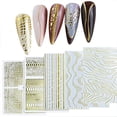 thumbnail image 3 of 6 Sheets Gold Nail Art Stickers Decal,Line Nail Stickers 3D Metallic Self-Adhesive Nail Decals Holographic Wave Stripe Lines French Nail Art Design for Women Acrylic Nails Supplies DIY Nail Decoration, 3 of 4