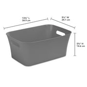 (6 pack) Mainstays Medium Bin, Open Plastic Storage Containers, Versatile Stylish Organizers with Handles, Gray Flannel