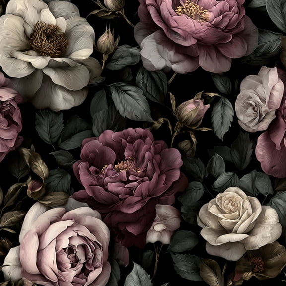 Floral Peel and Stick Wallpaper Vintage Floral Soft Pink White Roses Dark Wall Mural 23.6in x 9.8ft Self Adhesive Removable Wall Paper Renter Friendly Wallpaper for Bedroom Nursery Kids