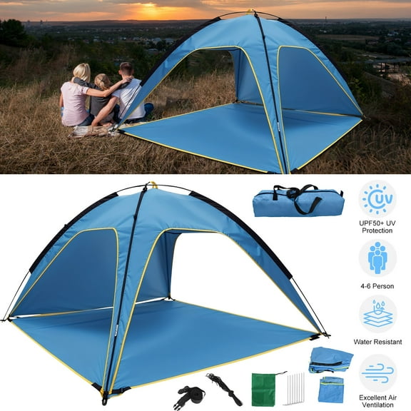 TeqHome Beach Tent for 4-6 Person Quick and Easy Setup UPF 50  UV Protection Portable Sun Shelter Tent for Beach Camping Fishing