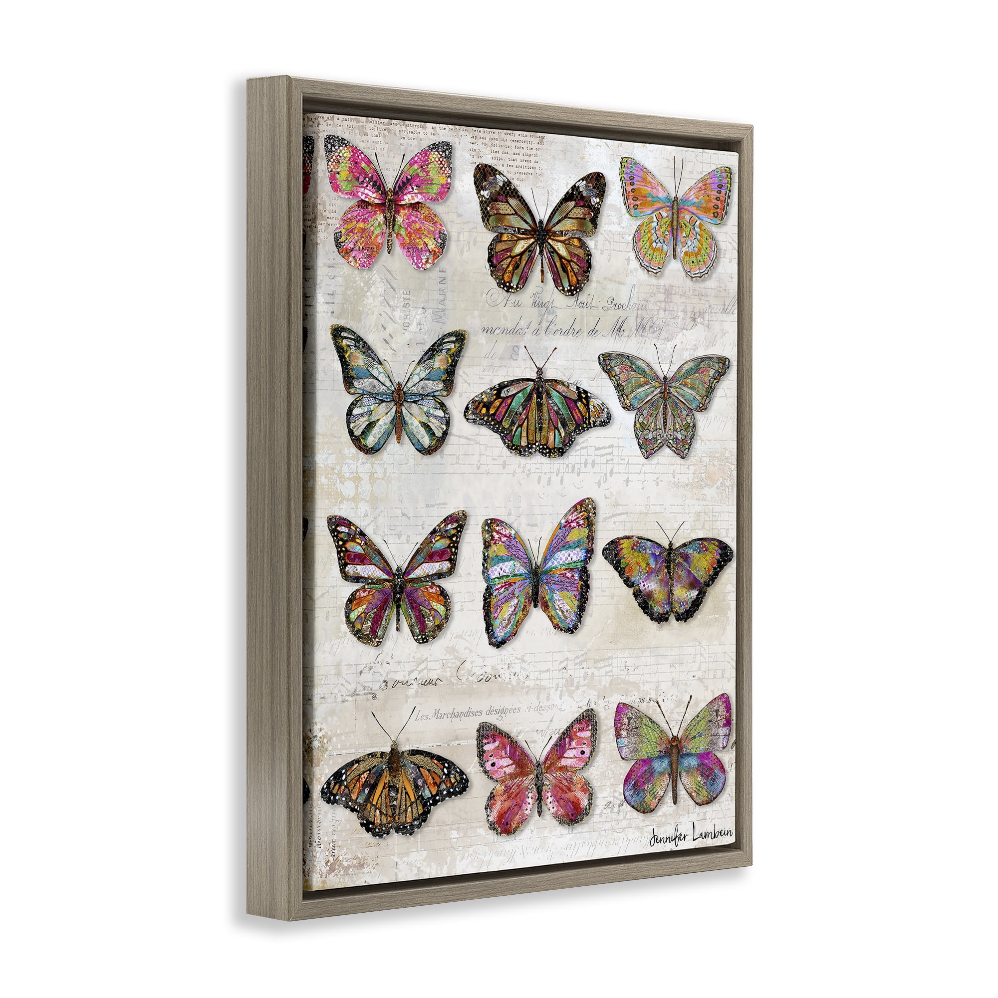 Stupell Industries Butterfly Love Vintage Studies Animals Painting Brown Floater Framed Canvas Art Print Wall Art, 17 x 21