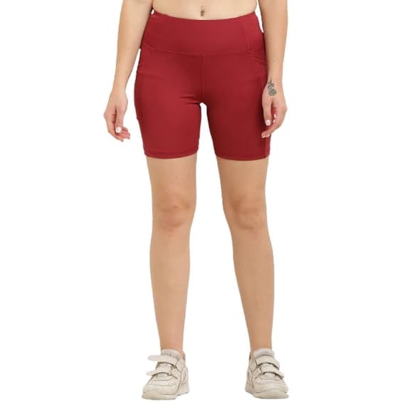 Flingr Poly Spandex Women Sport Shorts for Active Wear| Regular Fit for Workout Wear (Medium, Red)