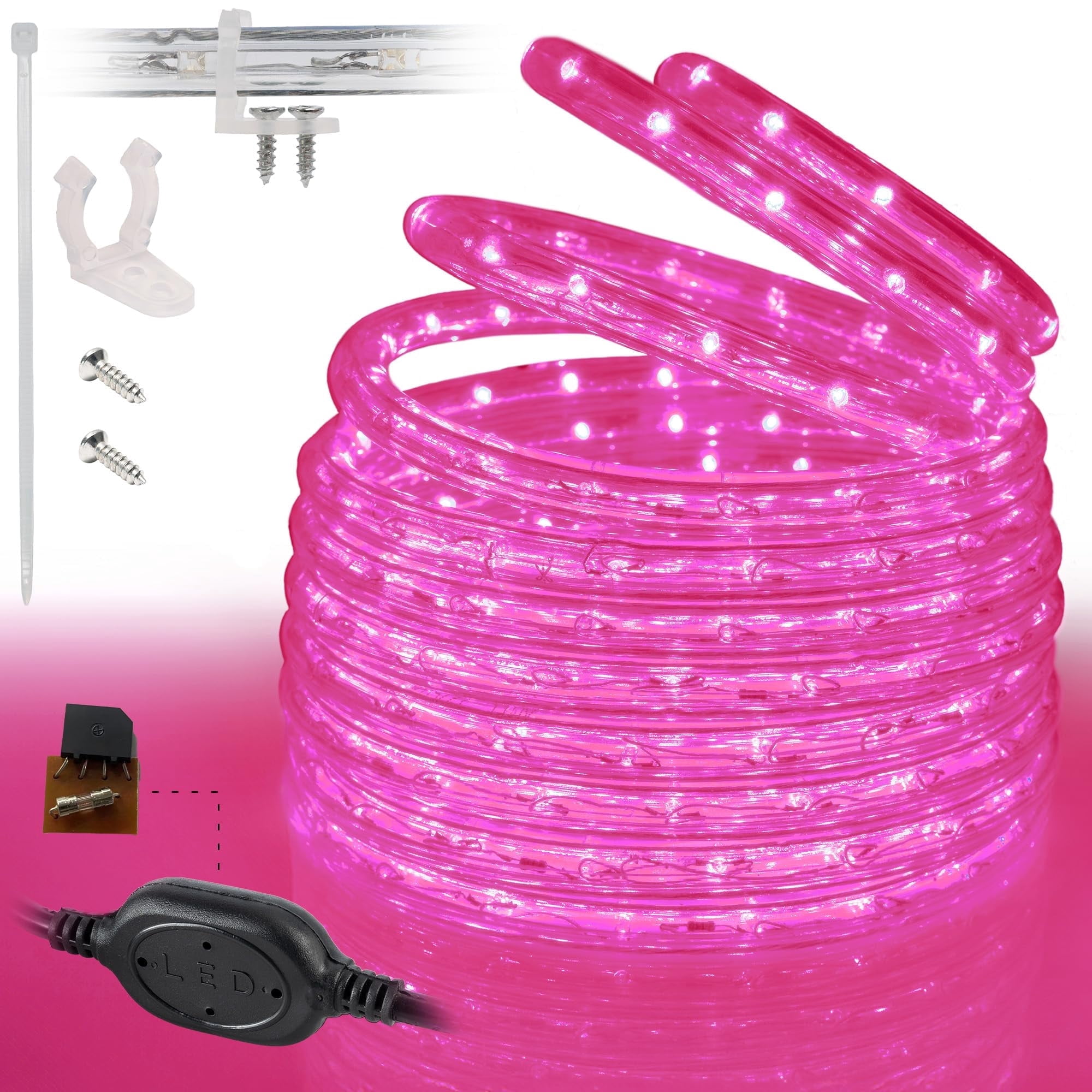 West Ivory 25ft Pink LED Rope Lights, Connectable Outdoor Permanent Waterproof Accent Exterior Lighting, Transparent PVC Case, ETL Certified, Holiday, Backyard Patio, Home Garden, Decorative