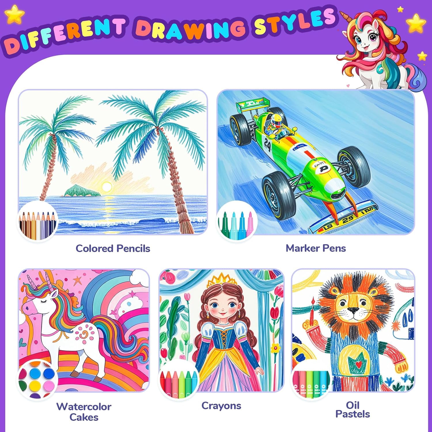 homicozy Art Supplies Kit for Kids Ages 4-12,Unicorn Art Case Coloring Set,Drawing Kits with Markers, Crayons, Colored Pencils,Oil Pastels,Coloring Book,School Supplies,Gift for Kids Artist Age 4+