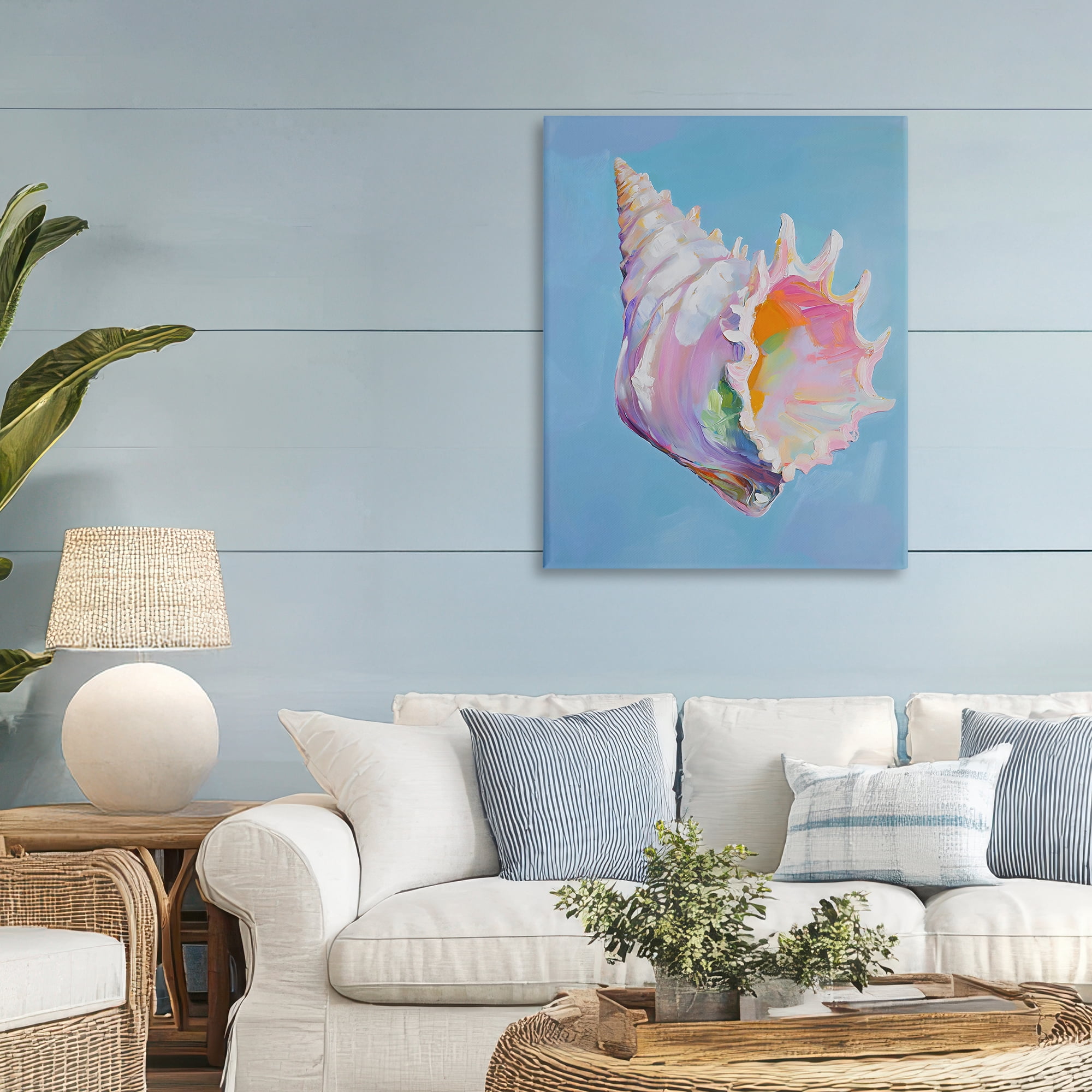 Stupell Industries Pastel Hued Conch on Blue Canvas Wall Art, design by The Prints Vibe