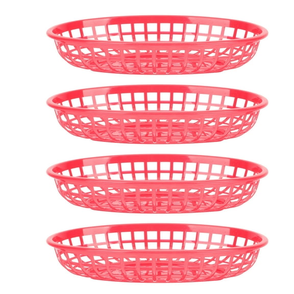 HEMOTON Red Plastic Food Storage Basket, 4 Pieces, Compact and Versatile for Various Uses