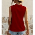 thumbnail image 2 of Blusa de verano para mujer, color rojo vino, cuello en V, sin mangas, con encaje recortado, blusa para mujer, color rojo vino XXL, 2 of 5
