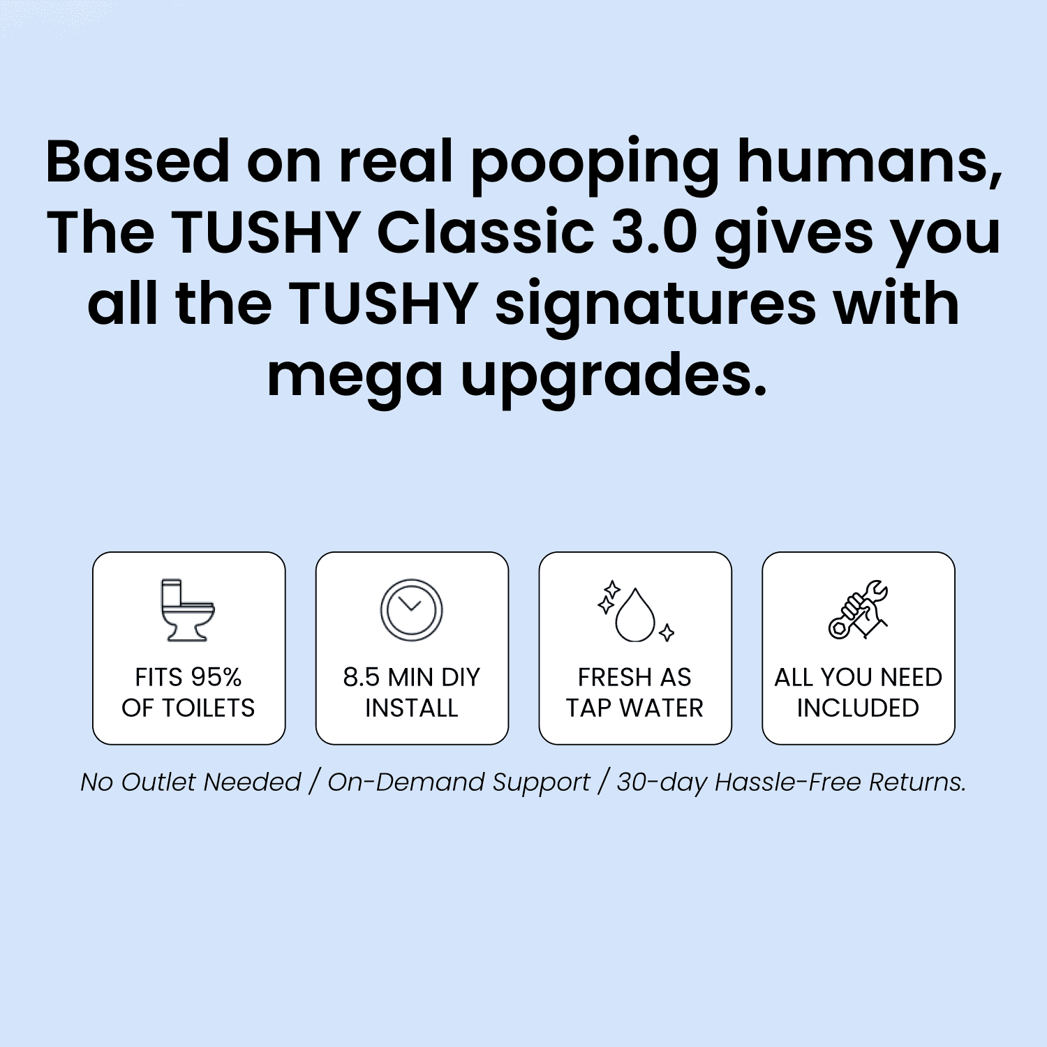 TUSHY Classic 3.0 Bidet Toilet Seat Attachment - Self Cleaning - Water Pressure Nozzle - Blue/Bamboo