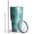 thumbnail image 2 of 30oz Turquoise Christmas Tree Pattern Tumblers Stainless Steel Tumbler with Lid and Straw,Vacuum Insulated Double Wall Travel Tumbler Cups Mug with Cleaning Brush for Coffee,Tea, 2 of 7