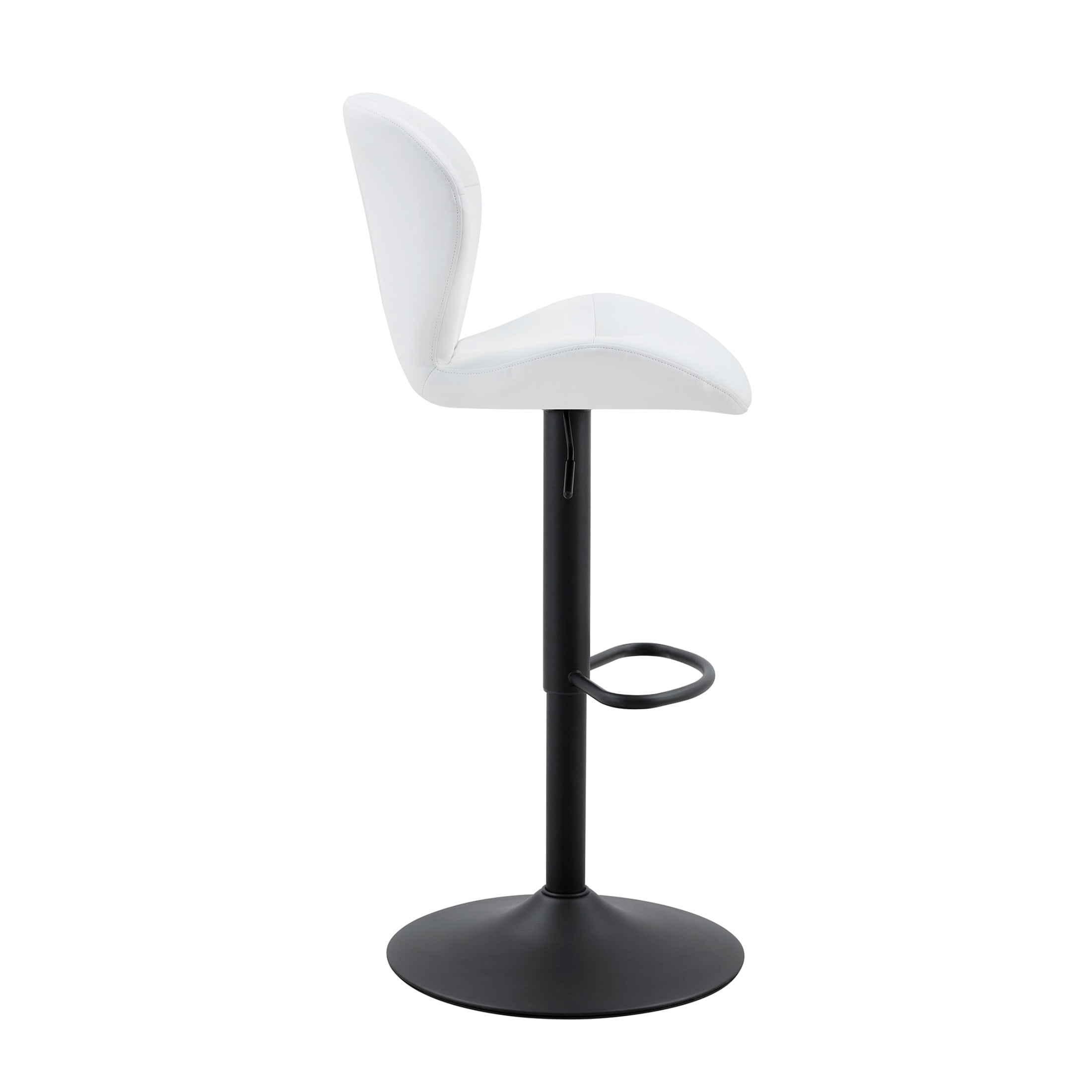 Bar Stools Set of 2, White PU Leather Upholstered Adjustable Swivel Barstools, Adjustable Height Bar Chairs with Black Metal Base & Footrest for Kitchen Island, Pub, Bar