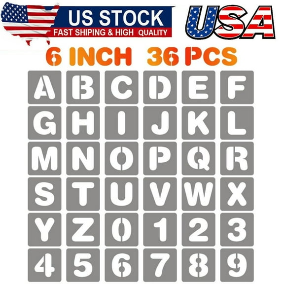 6 Inch Letter and Number Stencils, 36 Pcs Reusable Plastic Alphabet Spray Paint Stencils for Painting on Wood, Wall, Fabric, Rock, Chalkboard, Door Porch, Signage, DIY Craft Decoration