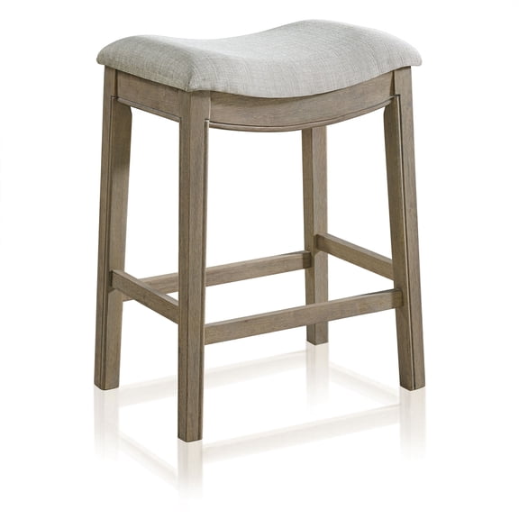 ROME OAK Parker 26" Backless Saddle Kitchen Counter Stool, Oak, Grey Upholstery
