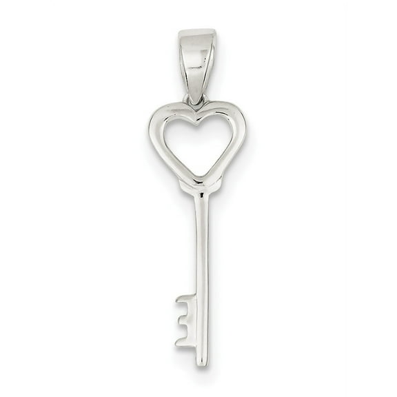 925 Sterling Silver Polished Key Pendant Necklace 35x10mm Wide Pendant for Women - 1.5 Grams