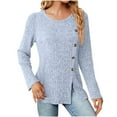 thumbnail image 5 of Scyoekwg Womens Tunic Tops Crew Neck Button Side Split Tunic Sweatshirt Long Sleeve T Shirts Dressy Casual Blouses Fall Tops Trendy Solid Color Loose Lightweight Pullover (Light Blue,XXL), 5 of 5