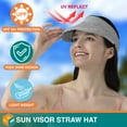 thumbnail image 3 of SUN CUBE Women Straw Visor Hat, Wide Brim Sun Visor for Beach Pool Travel, Foldable Roll Up Ponytail Summer Raffia Hat, Ladies UV UPF 50+ Protection Packable Foldable Visor, Black & White, 3 of 8