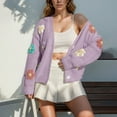 thumbnail image 2 of Womens Ribbed Knit Cardigan Embroidery Detail Button Front Open Sweater Coat, 2 of 7