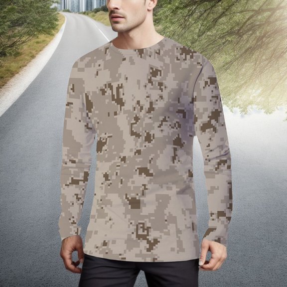 Gubotare Mens Shirts Long Sleeve Camouflage Printed Crewneck T Shirt Round Neck Tee Blouse Lightweight Tops (Gray, L)