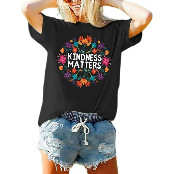 Vintage Kindness Shirts for Women Inspirational Teacher t Shirts Boho Floral Graphic tee Loose Fit Tshirts