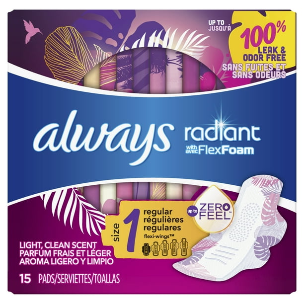 Always Radiant Pads, Size 1, Regular Absorbency, Scented, 15 Count
